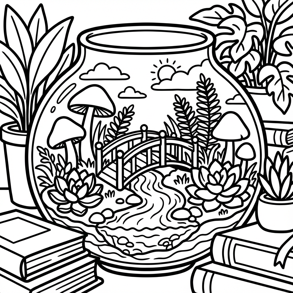 Block game world inside a jar, ideal for bold line coloring pages.